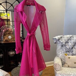 FABULOUS Vibrant Pink Sheer Swing Trench Coat EXCELLENT condition!